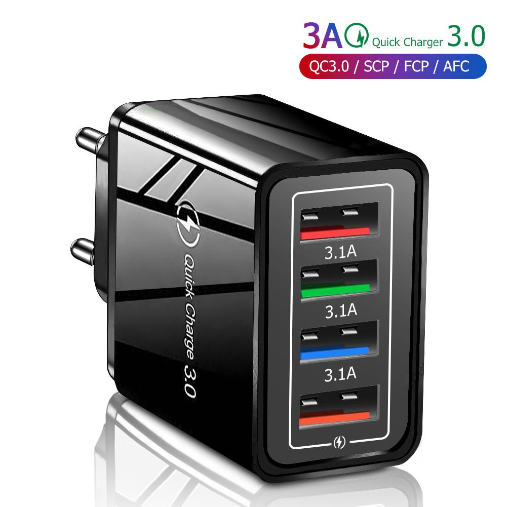 3A USB Charger 4 Port USB Quick Charge 3.0 EU US Plug Mobile Phone Charger Wall Adapter Portable Fast Charging For 16 Pro