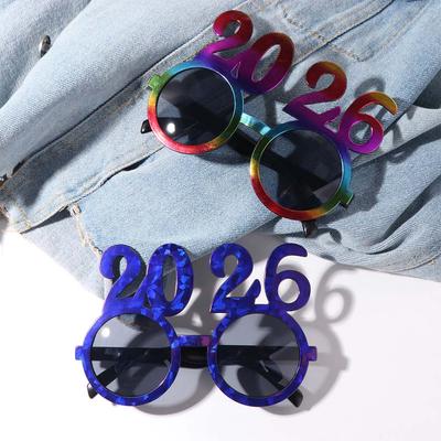 Shiny 2026 Happy New Year Glasses Cute Creative Christmas Glasses Colorful Sweet New Year Decorative Sunglasses
