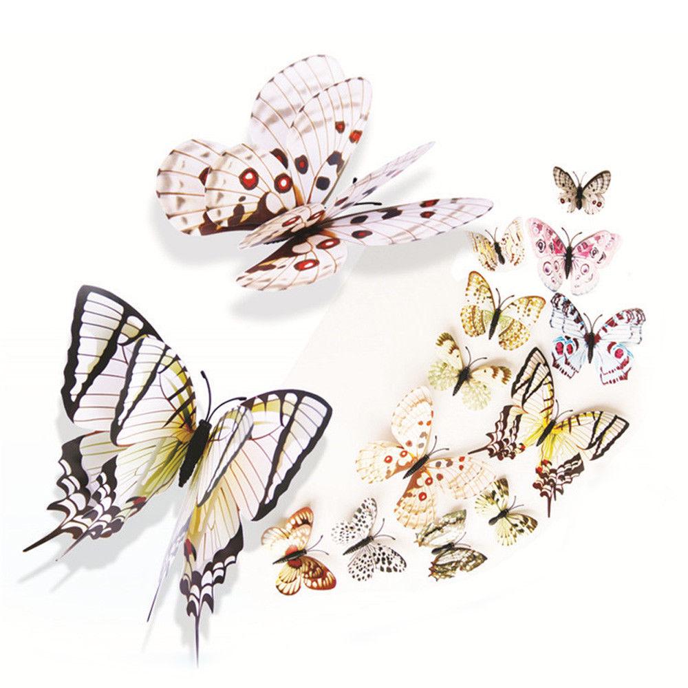 Buy 12pcs/set Double Layer Wing 3D Butterfly Magnet Fridge Decor Wall ...