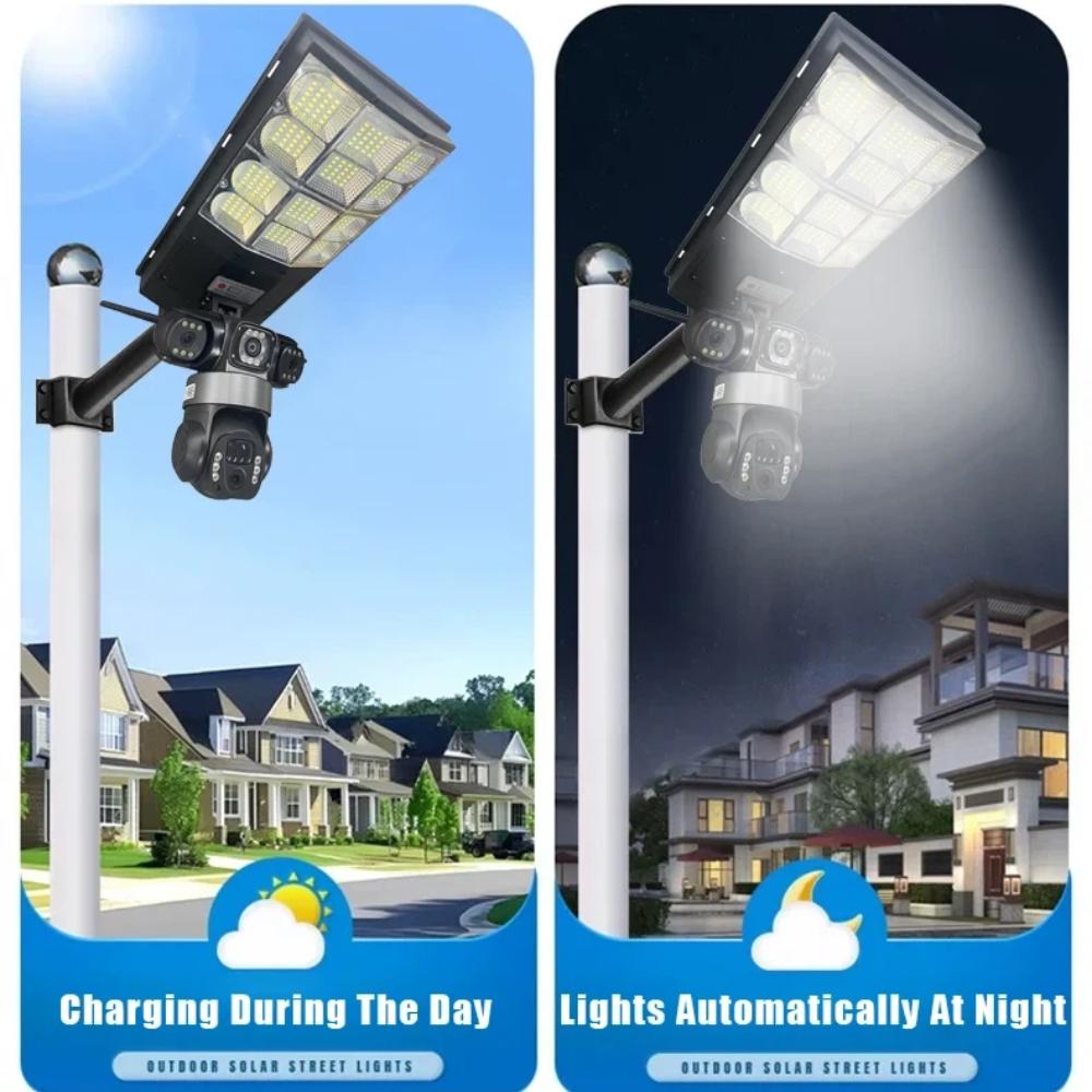 WiFi/4G Solar Camera Street Light – 3 Light Modes, Motion Sensor, Remote Control, Triple-Lens IP Camera