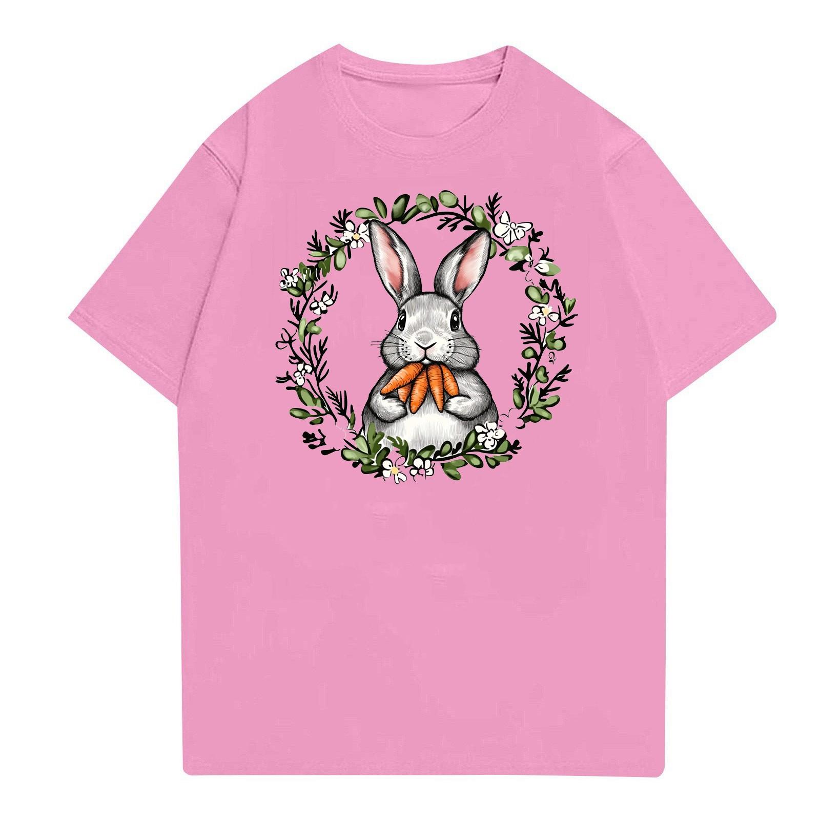 

Пасха - мужская повседневная мешковатая футболка с принтом кролика, круглый вырез, пуловер, топ с короткими рукавами XXL розовый