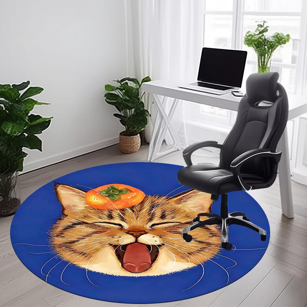 1PC Cat Tomato Office Round Area Rug, Mat Suitable ForOffice, Under Office Chairs Bedroom Living Room Home Decor, Room Deco