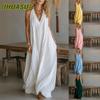 Fashion Summer Spring Solid Color Print Sleeveless V-Neck Casual Dresses International Design