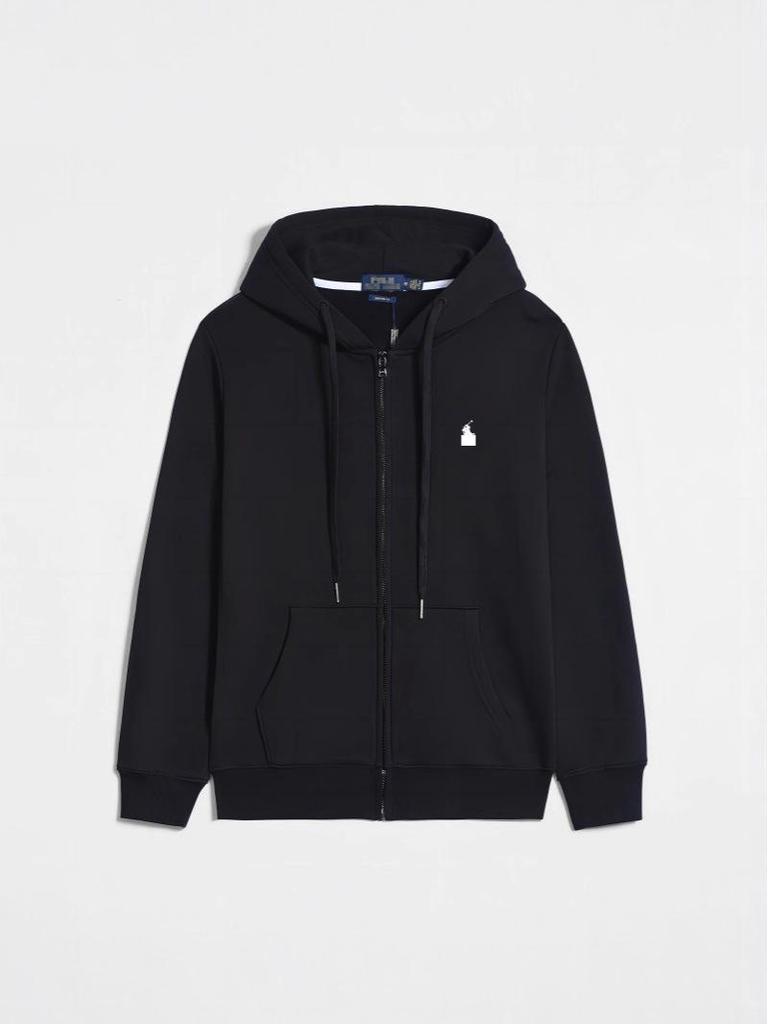 Men's Autumn/Winter Ralph Lauren Embroidered Logo Hooded Sweatshirt with Velvet Lining and Zipper.