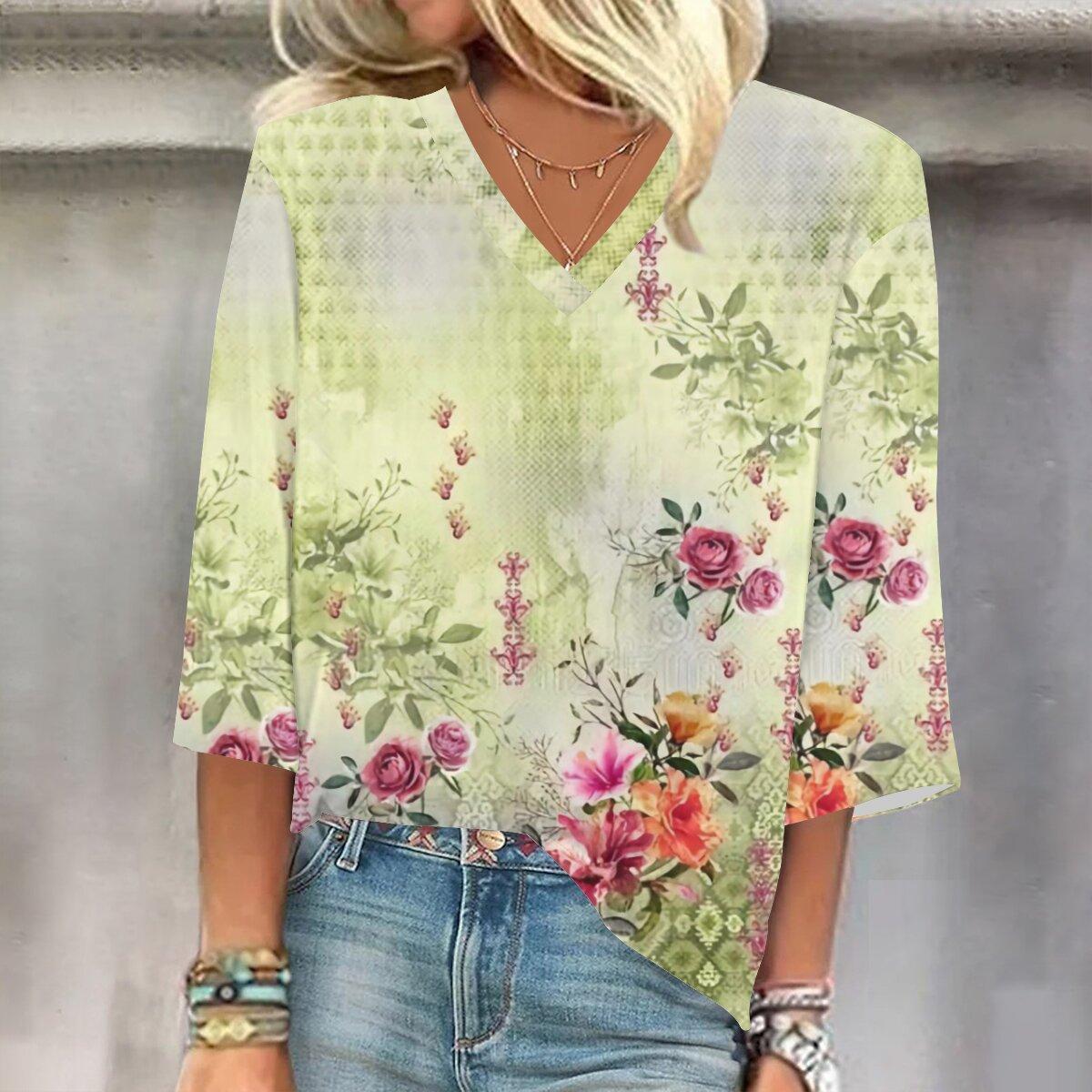 

2023 Весенне-осенний новый модный топ с рукавом 3/4 и принтом