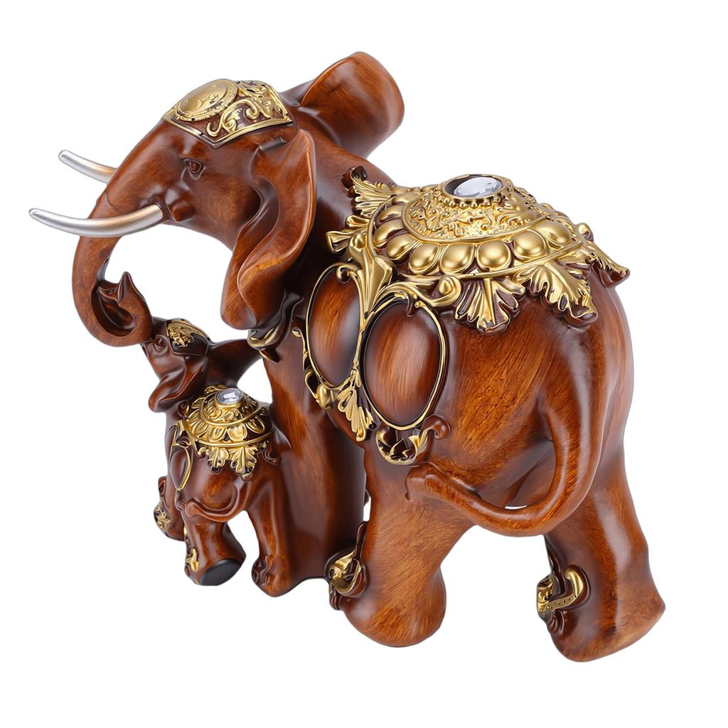 Mother and Baby Elephant Statue Resin Animal Sculpture for Family   Desk Decoration Imitation Wood Grain