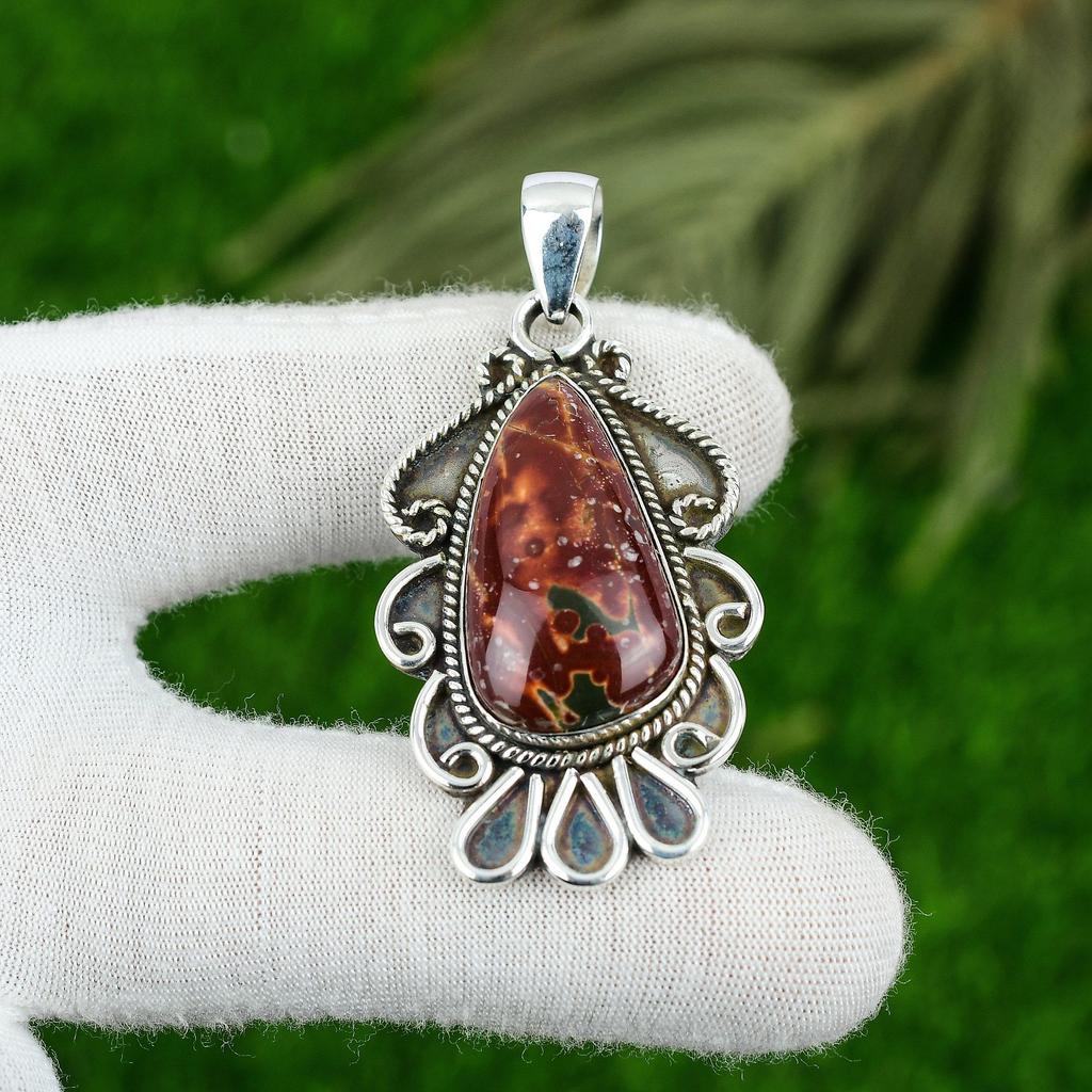 Sisters Day Deal Pear Natural Ocean Jasper Sterling Silver Unique Mother Pendant