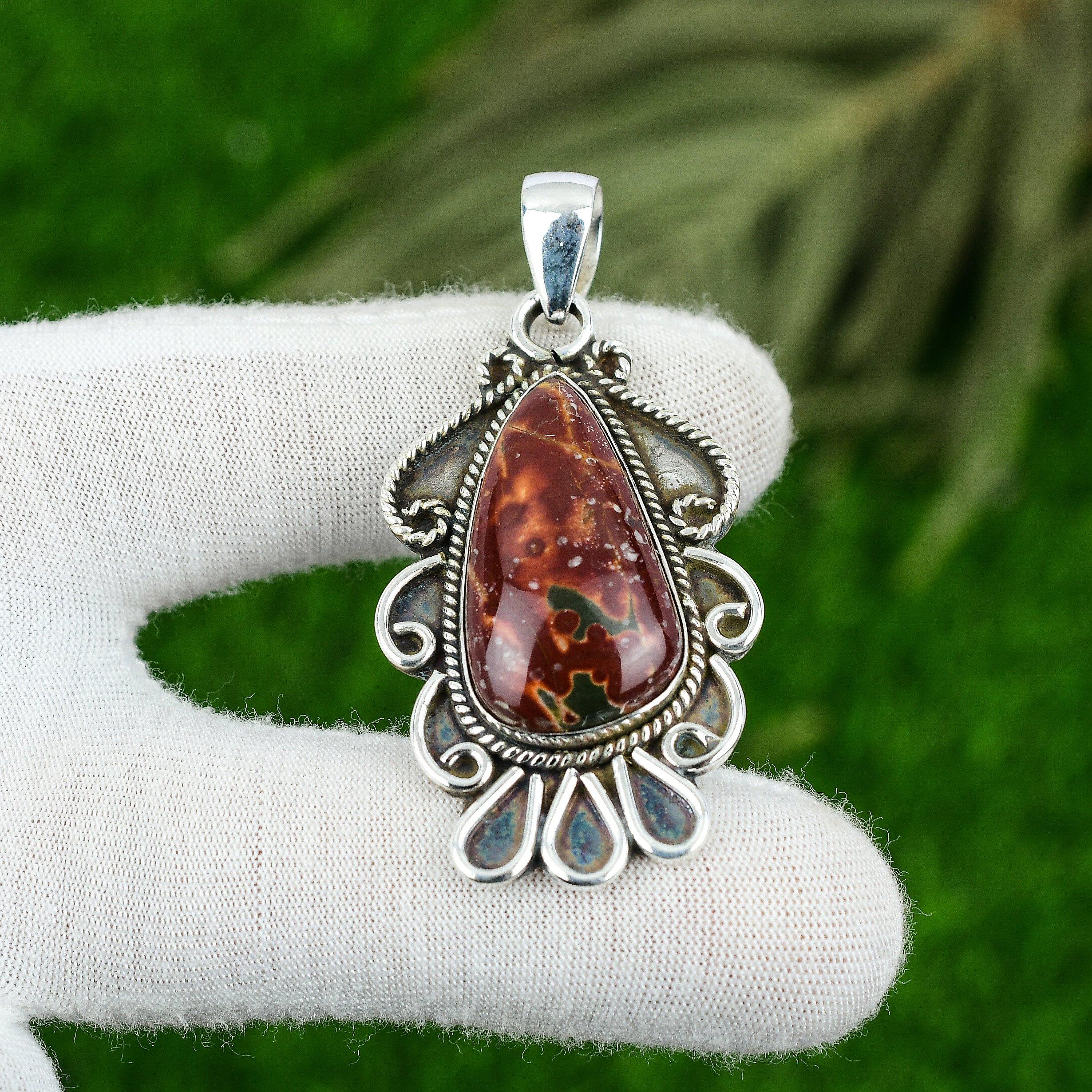 

Sisters Day Deal Pear Natural Ocean Jasper Sterling Silver Unique Mother Pendant