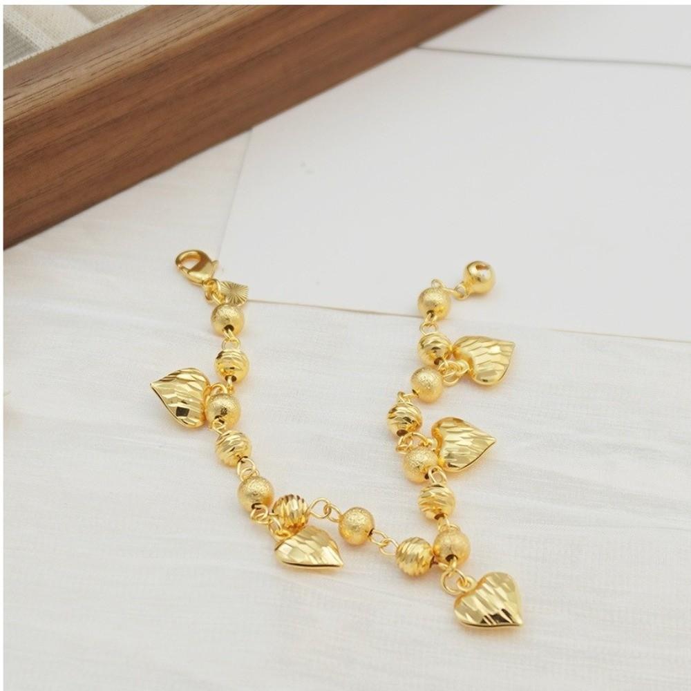 Elegant Heart Charm Hand Chain Heart-shaped Bell Multi Bead Cuban Chain  Daily