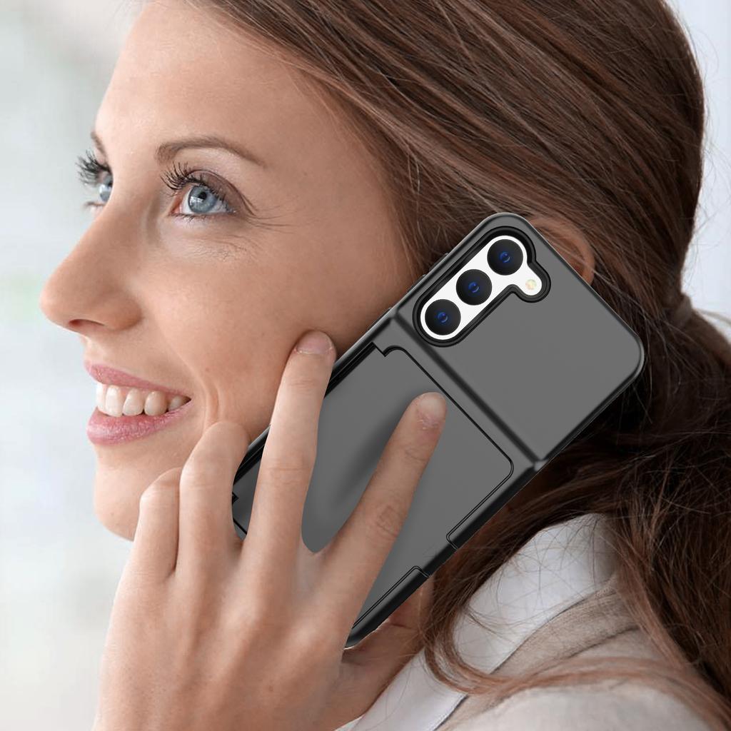 For Samsung Galaxy S23 Cardcase Series Card Holder Thick Phone Case Kickstand Mirror Function PC+TPU Cover