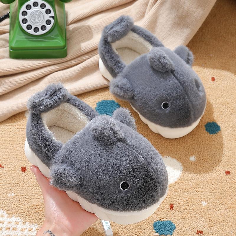 Cartoon Fluffy Slippers Winter Indoor Home Household Plush Warm Cute Whale Cotton Shoes Winter