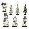 Festive Countertop Display Sets 7Pcs Christmas Wooden Tabletop Ornaments, Snowman Tree Reindeer Tiered Tray Decorative Figures Decor for Mantel,