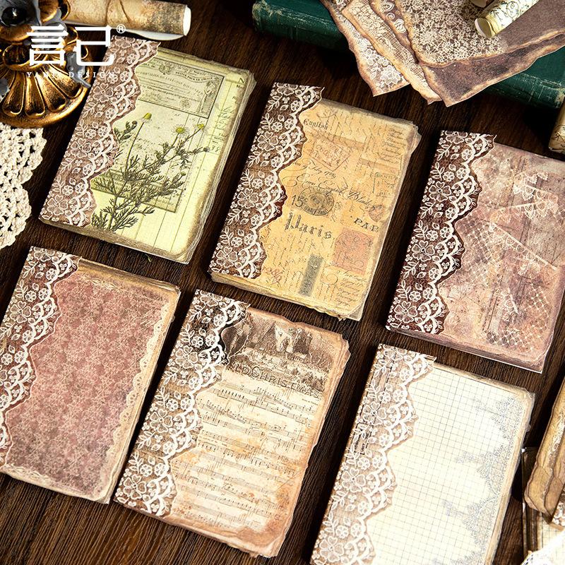 1book/50pcs Non-Adhesive Decorative Paper with Vintage Textures, DIY Handmade Album Scrapbooking Decorative Paper Supplies