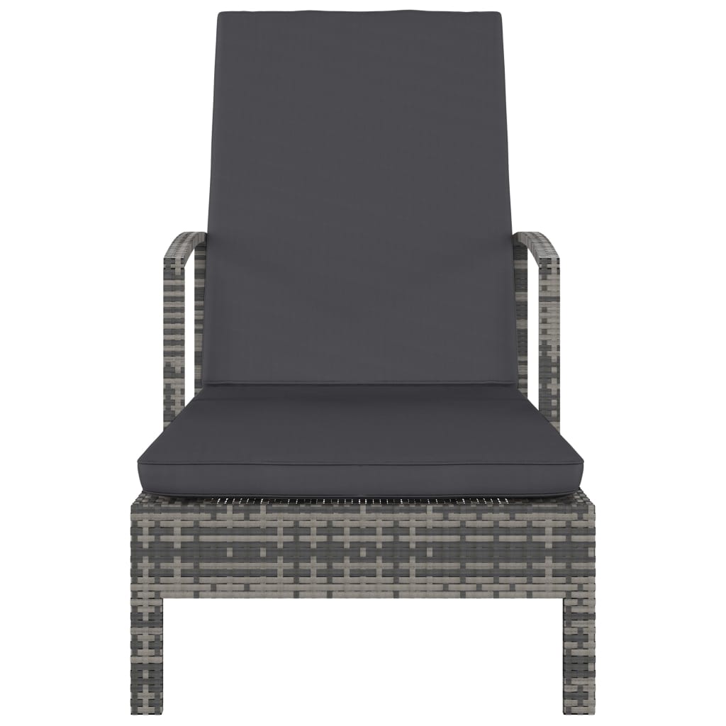 Sun Lounger with Armrests Grey Poly Rattan