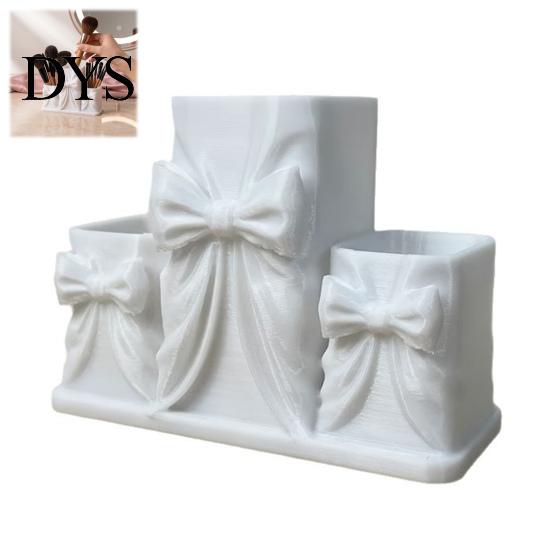 Minimalist Makeup Holder for Bedroom 3D Printed Storage Box with Bow Design, Desktop Cosmetic Organizer Gift Lovers Vanity Table, Three Compartments