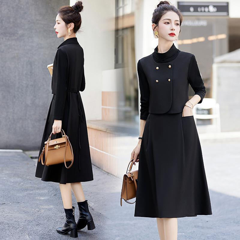 Fashion dress women's spring and autumn new temperament elegant age-reducing turtleneck skirt three-piece set