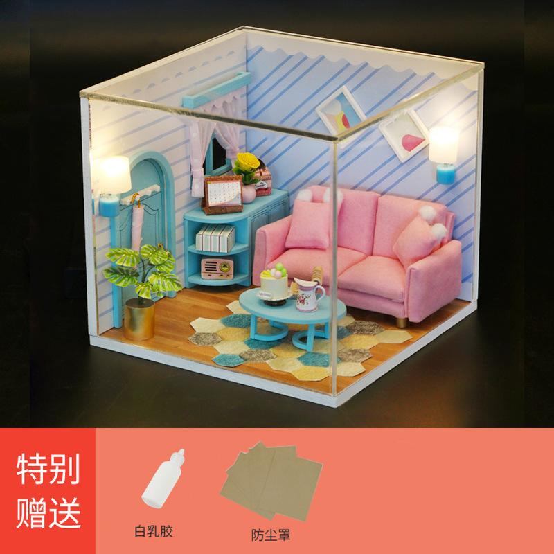 Playhouse Miniature House Set Wooden DIY Craft Model for Toy Furniture Toys Set Ages 14+ Parent-Child Assembly Room Scene