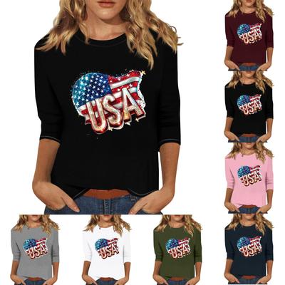 Women's Print Round Neck Top With Three Quarter Sleeves T-Shirt Three Quarter Sleeves T-Shirt