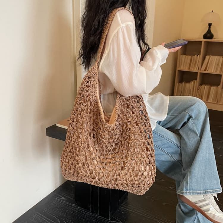 Hook flower hollow woven tote bag women's shoulder beach bag