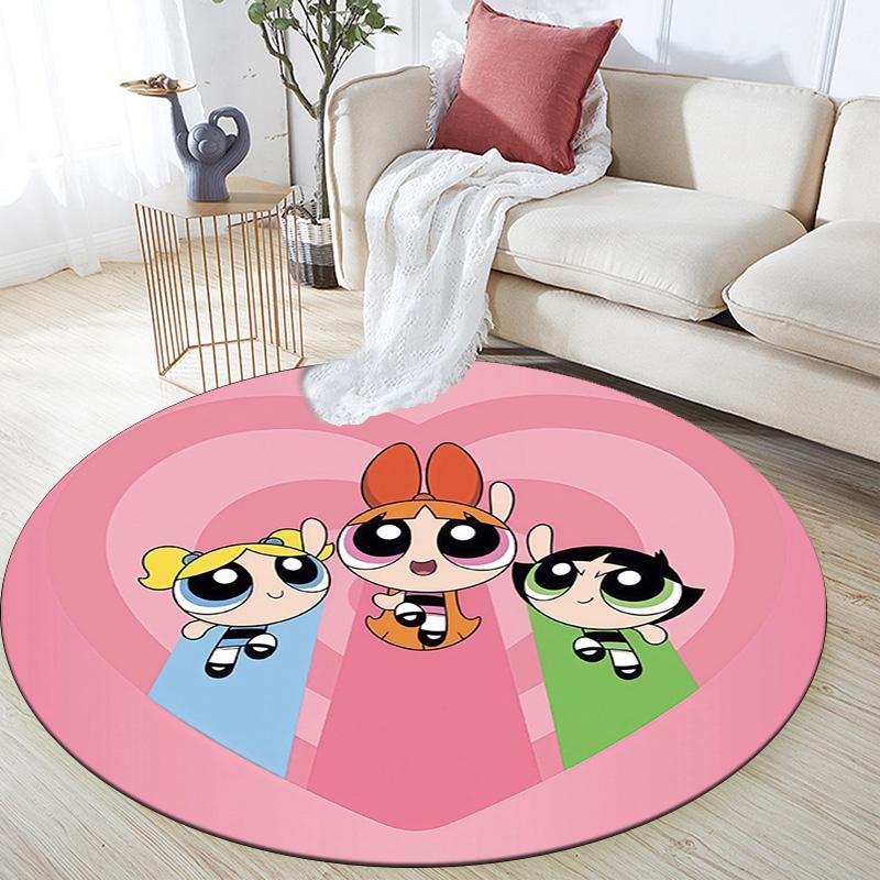 The Powerpuff Girls2 Round Area Rug,Carpet Rug for Living Room Bedroom Sofa Playroom Decor,Non-slip Floor Mat