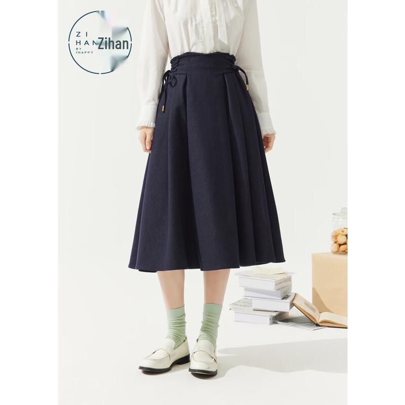 ZIHAN Women s High-Waist Mid-Length A-Line Skirt with Side Tie-Waist S