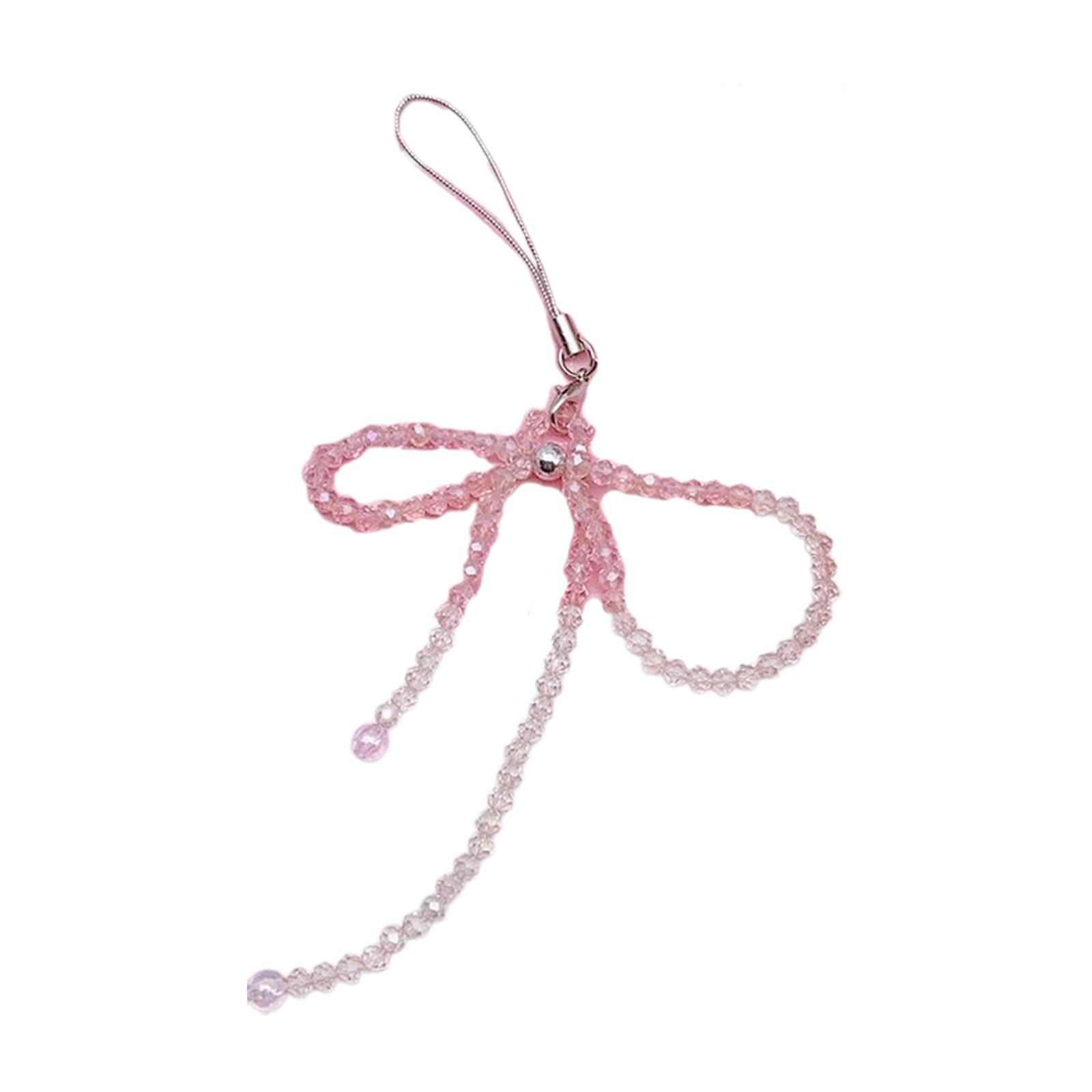 

Красочные брелоки для телефона с бусинами, очаровательные подвески-цепочки для телефона, брелок-подвеска с бусинами в виде бантика, аксессуар розовый