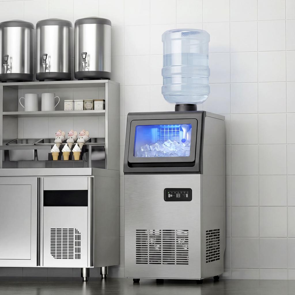 Commercial Ice Maker Machine, 45kg/24H Stainless Steel Under Counter or Freestanding Ice Machine, Silver