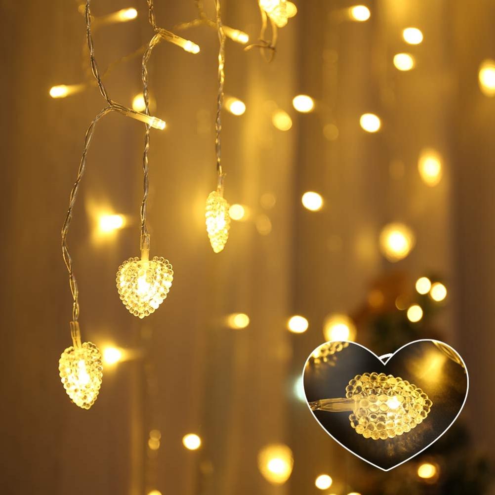 LED Herz Lichterkette Vorhanglampe Warmweiß Heiratsantrag Deko 8 Modi
