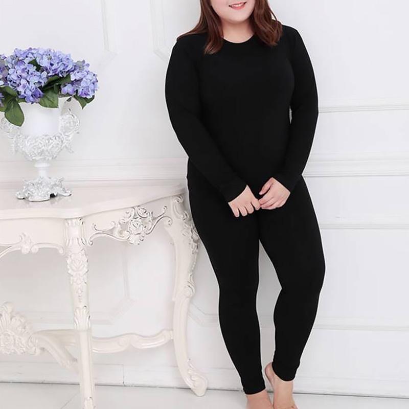 2pcs Warm O Neck Solid Color Thermal Underwear High Quality Plus Size Long Johns Women Shaped Sets M-10XL