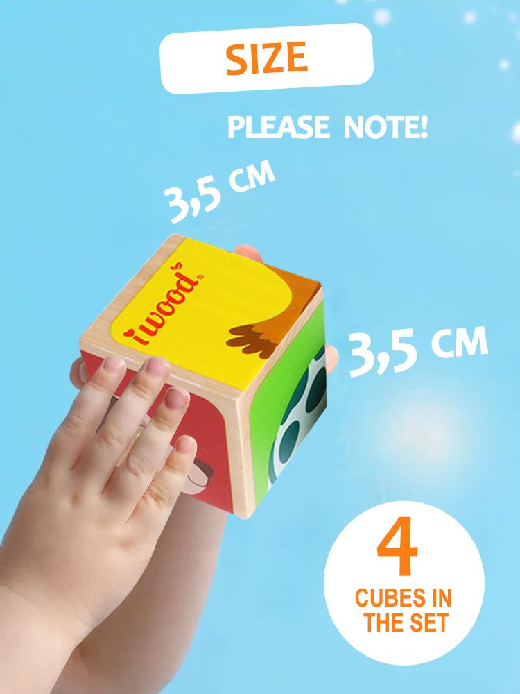 Children's Puzzle for Ages 1-3: Educational Wooden Early Learning Toy with 4 Pieces and Six-Sided Pictures