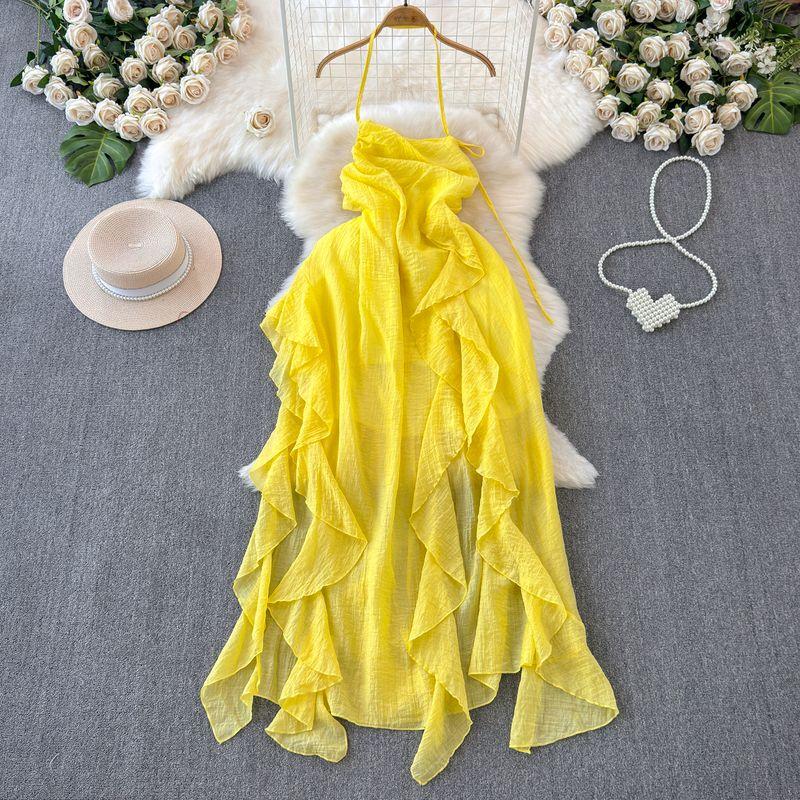 Seaside Holiday Dress 2024 New Arrival Women's Sexy Bandeau Slim-Fit Asymmetrical Chiffon Beach Dress Halter Skirt