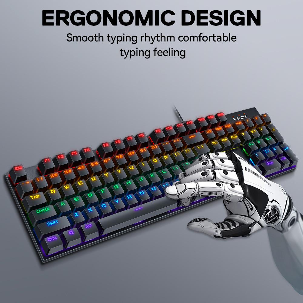 

T-WOLF T18 USB Wired Keyboard 87-Key Color Backlit Computer Gaming Mechanical Keyboard As Shown A