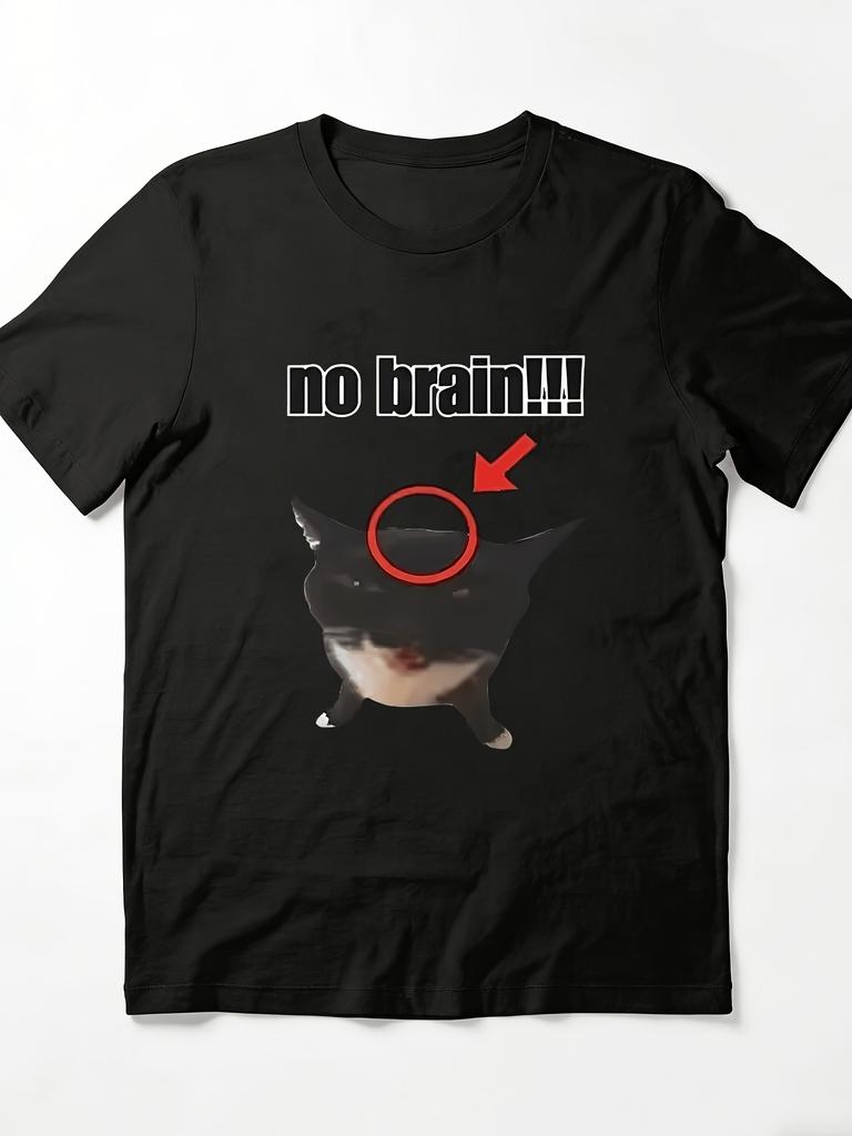 No Brain Meme Cat Unisex Unisex Tshirt Funny Black Cat Meme Graphic Internet Viral Humor Casual Unisex Short Sleeve Tee