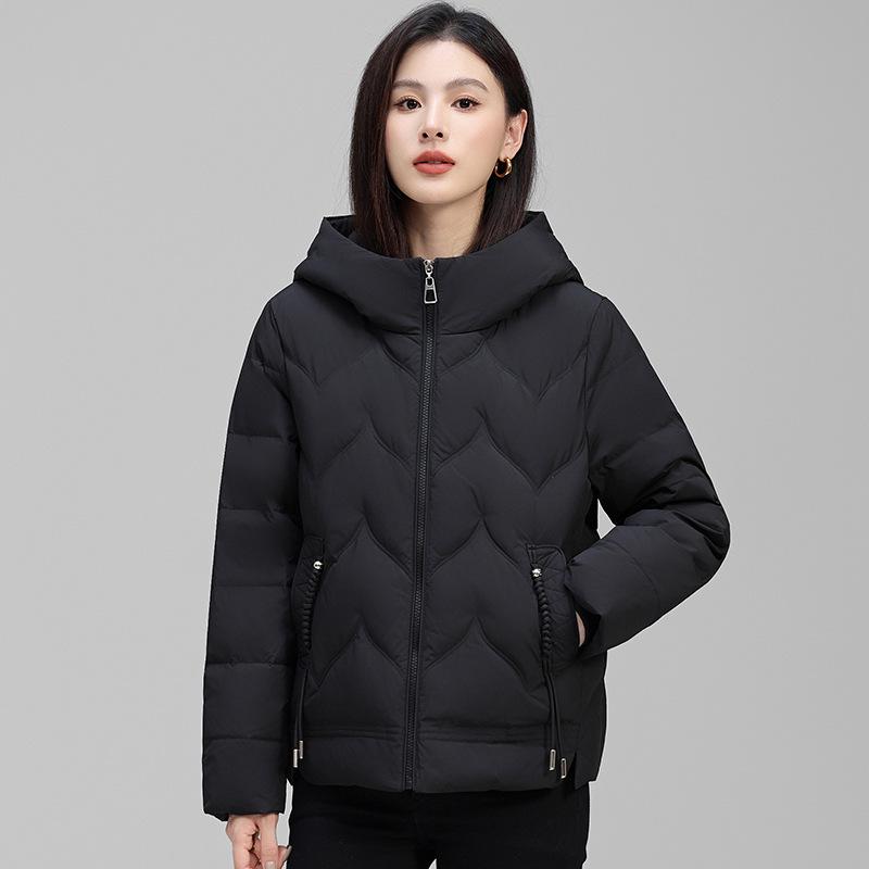 Women's 2024 Petite Hooded Short Down Jacket - Authentic 90% White Duck Down, Mid-Aged Winter Outerwear.