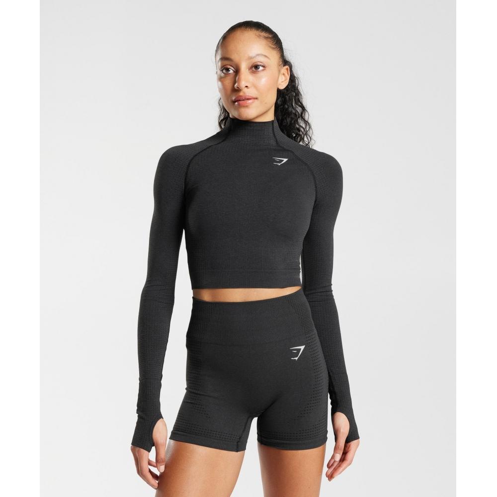 

GYMSHARK Vital Seamless 2.0 Топ миди с высоким воротником, черный Marl B3A8I BBF3