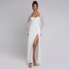 European and American style new long-sleeved lace splicing dress fashionable and sexy slim-fitting long dress temperament split dress
