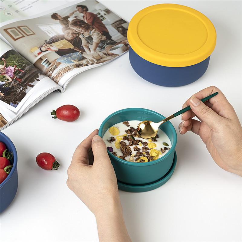 Boîte à déjeuner en Silicone, boîte à déjeuner en Silicone pour micro-ondes, boîte de rangement pour réfrigérateur, ensemble rond de quatre pièces