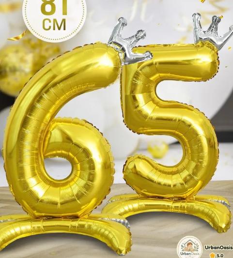 32 Inch Number 6 and 5 Foil Balloons with Crown Base Stand Aluminum Foil Party Decorations for Events and Celebrations