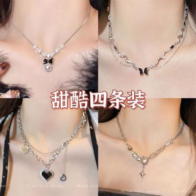 White Moonlight Black Butterfly Zircon Necklace Sweet Cool Niche Hottie Design Collarbone Accessory New High-end