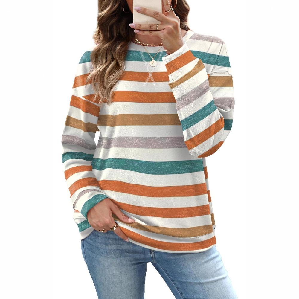 Damen Rundhals Langarm Reguläre Passform Lässiges Kariertes T-Shirt Top für Herbst Tägliche Kleidung