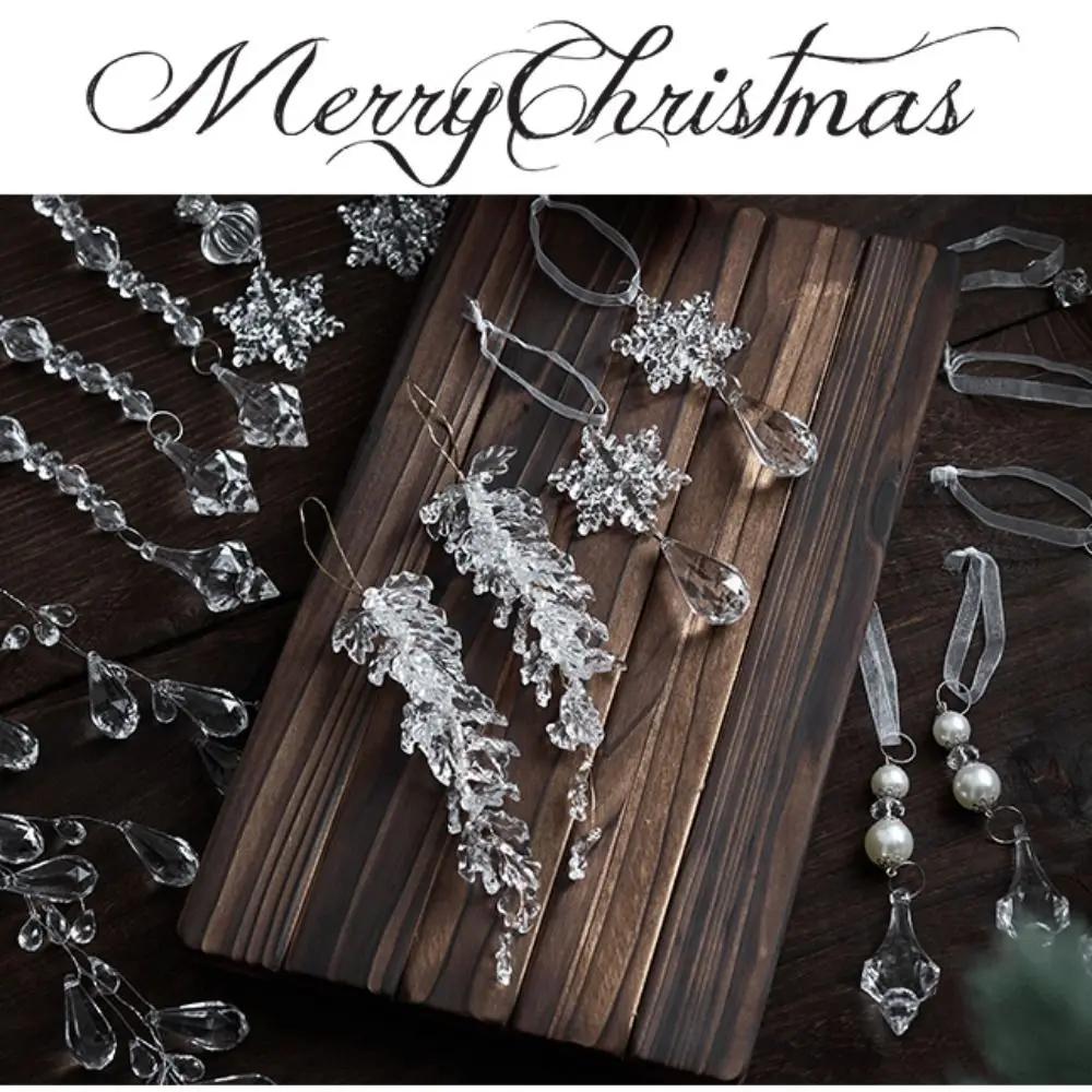 Transparent Christmas Hanging Pendants Acrylic Snow Beads Star Christmas Decorations Party Supplies Festival Favors