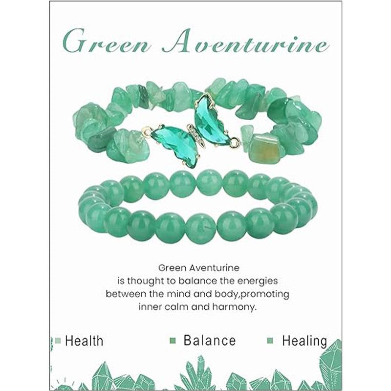 Nový náramek z přírodního kamene 8mm elastických korálků a drceného kamene, sada náramků s motýlkovými doplňky pro ženy