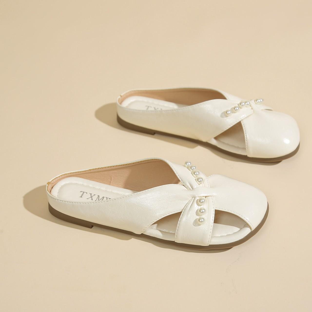 

Баотоу полутапочки женские 2025 лето новая уличная обувь один педаль низкий каблук прохладные тапочки французская плоская подошва уличная обувь полые 40