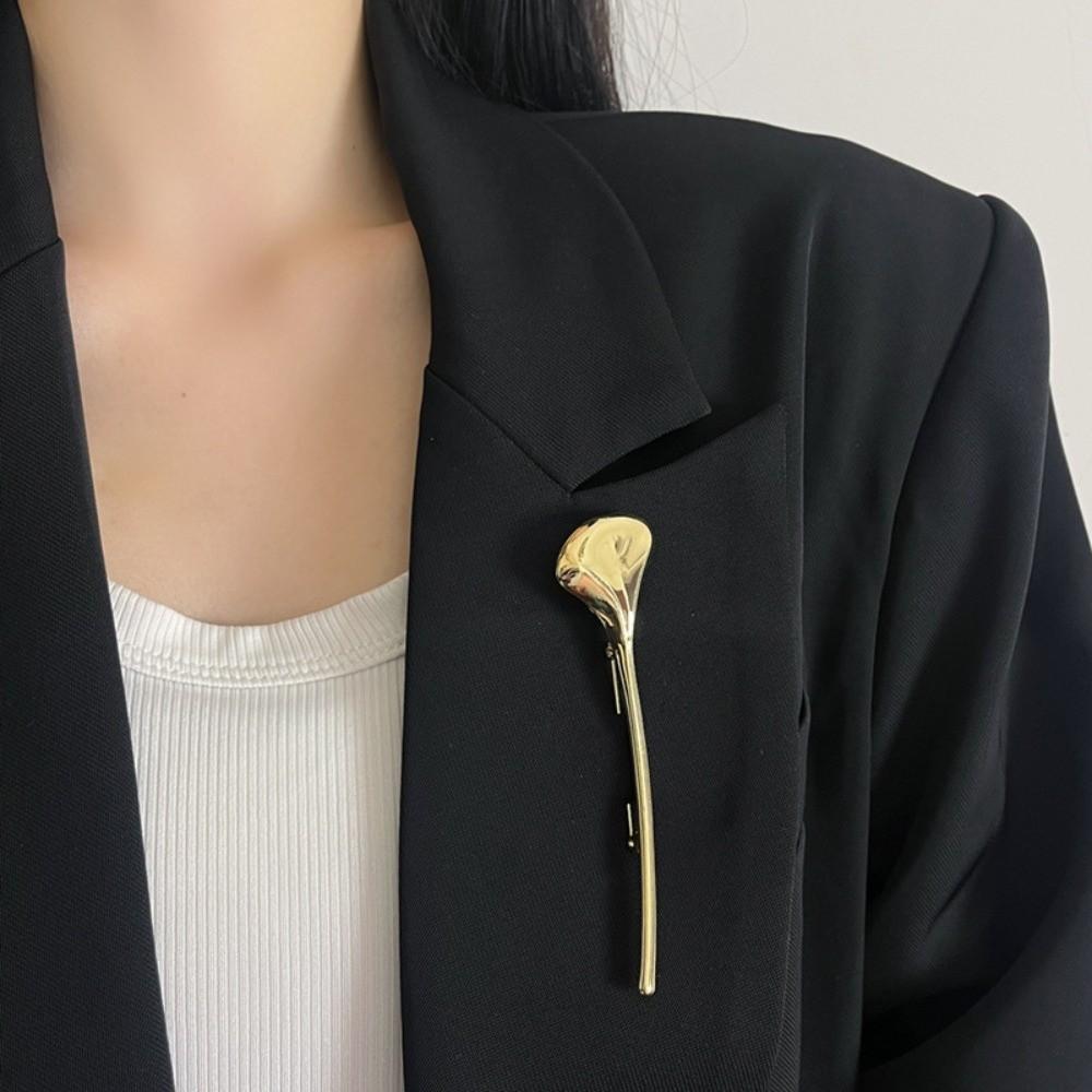 Französische Ginkgo-Blatt-Brosche Corsage-Schmuck Metall Glänzende Brosche Langer Blatt-Pin Anzug