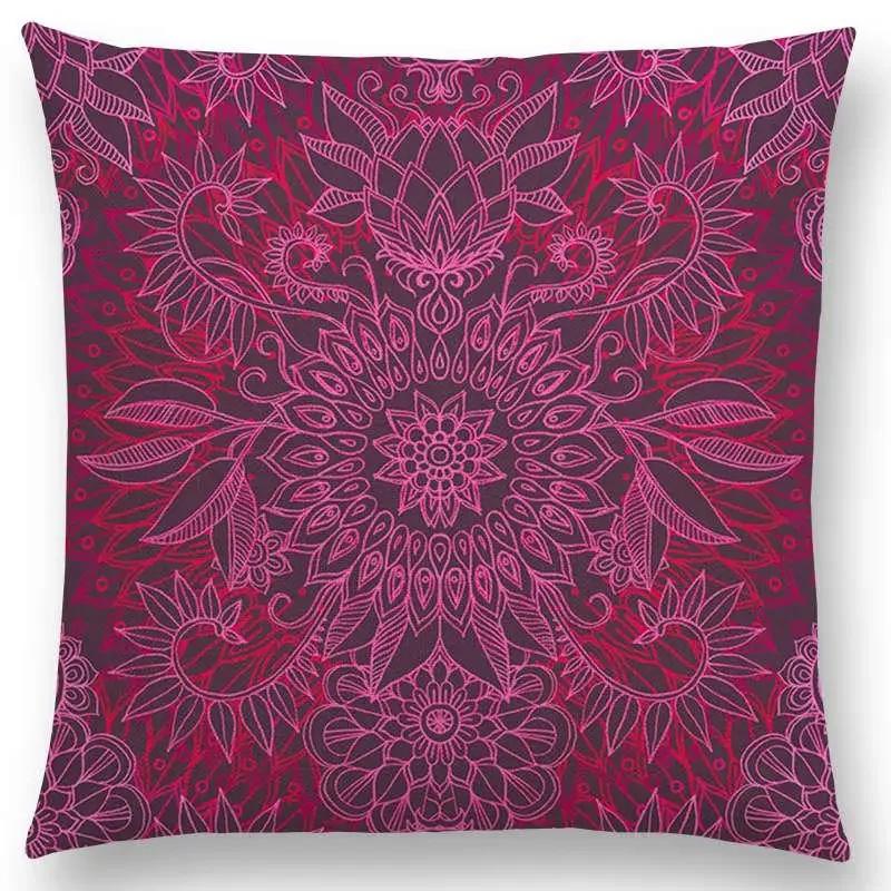 New Boho Art Flower Gorgeous Floral Diamond Doodle Botanical Geometry Mandala Decorative Pattern Cushion Cover Throw Pillow Case