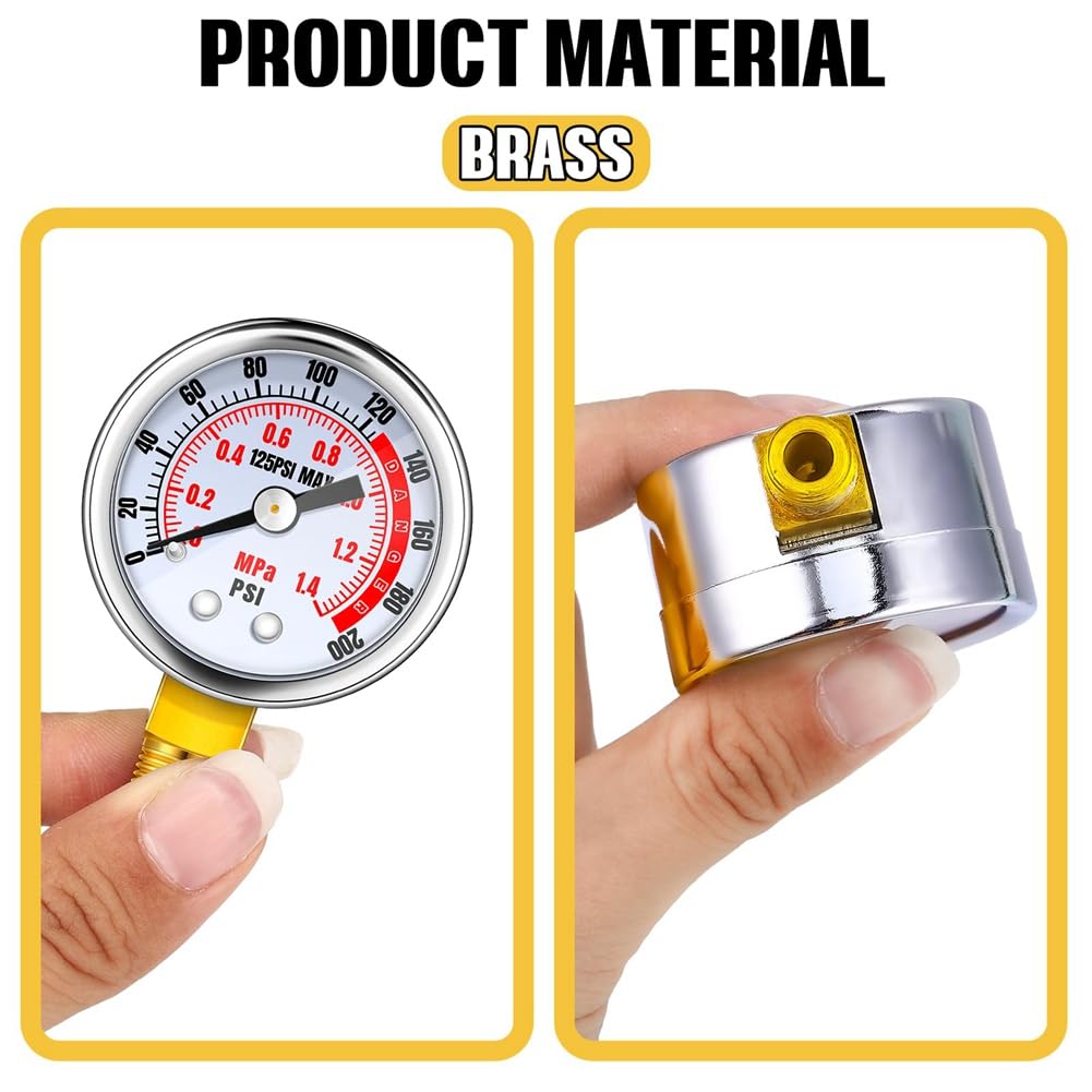 Bunggou 0-200 Psi Air Pressure Gauge 4 Pcs 1/8" Male NPT Connection Air Gauge
