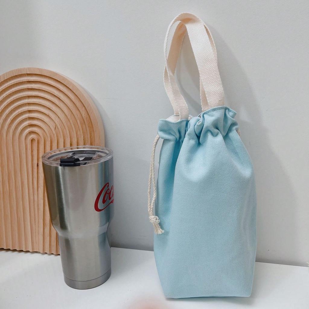 Solid Color Canvas Water Cup Tote Bag Portable  Cup Bag