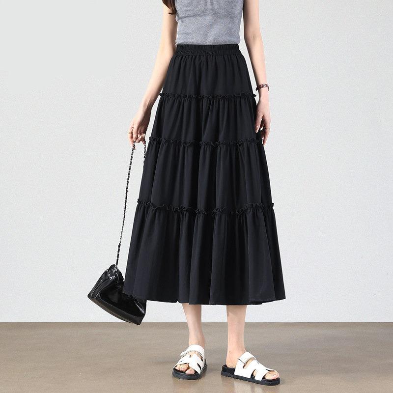 New High-waisted and Thin Design Skirt Women's Summer Thin Fungus Edge A-word Length