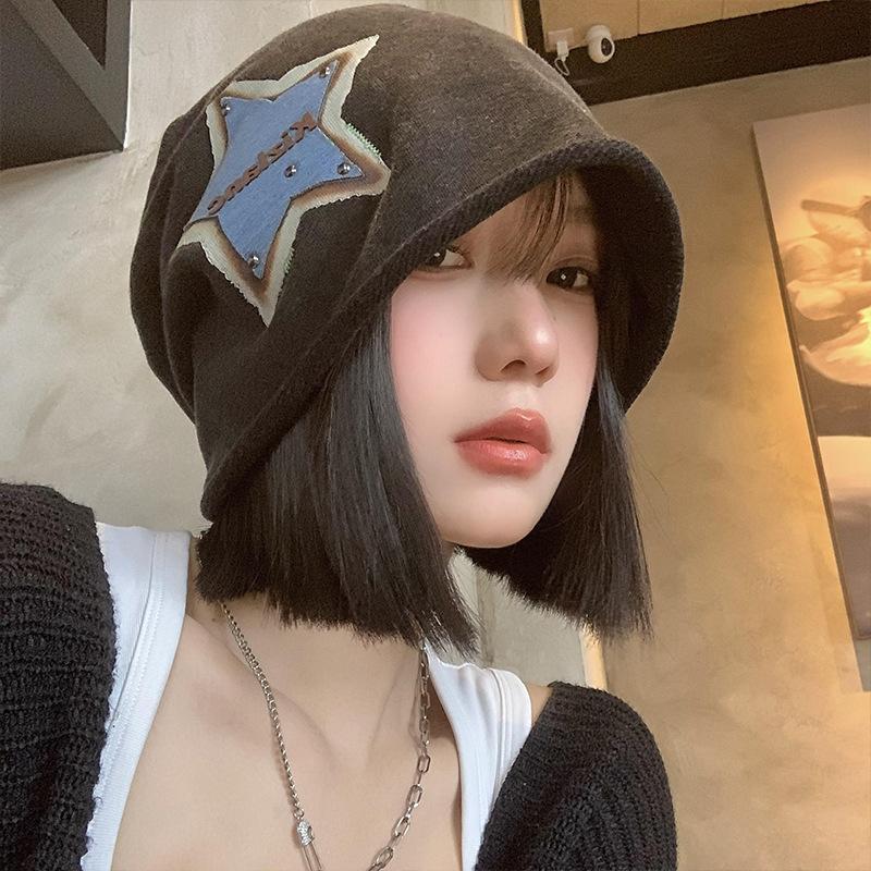 Korean Version of The New Old Star Printed Cold Hat for Women Summer Casual Thin Baotou Hat Showing Face Small Pile Hat Trendy