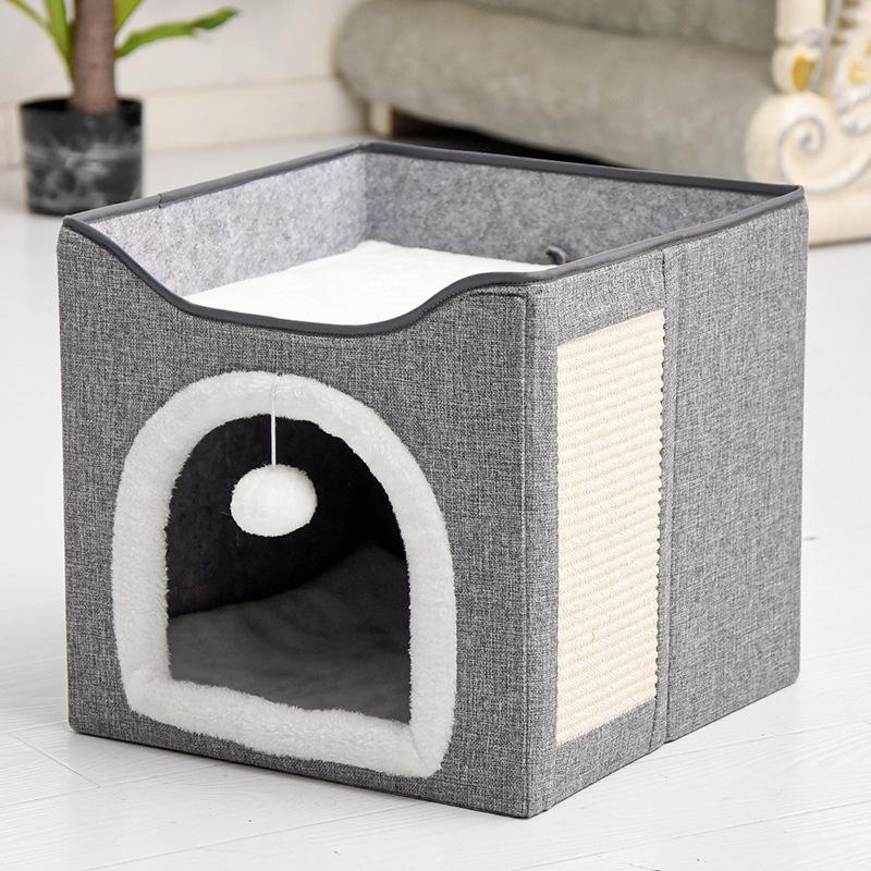 Cozy Winter Cat Bed: Warm, Removable, Washable, Enclosed, Easy to Clean, Foldable, Large Size, Four Seasons Pet Bed.